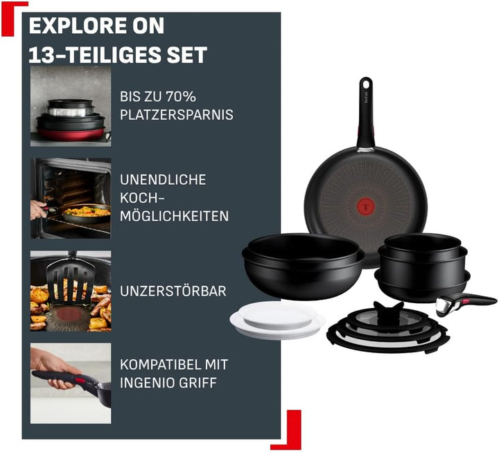 Tefal Ingenio Explore On 13-tlg. Kochgeschirr-Set, Fusion Core Antihaftversiegelung, stapelbar, plat