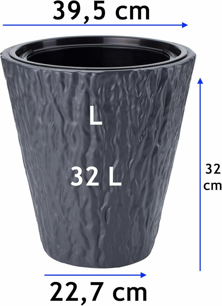 MELTOM Blumenkübel Blumentopf Rund Slim 3D Effekt Pflanzkübel mit Herausnehmbaren Einsatz Grösse L A