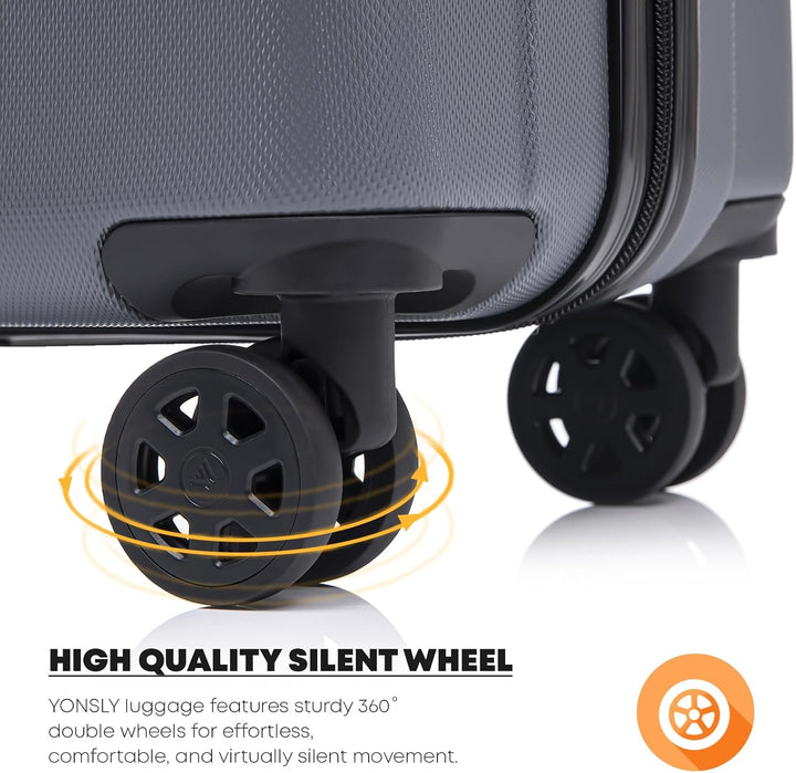Koffer Suitcase M Grau, Trolley Reisekoffer, Kabinenkoffer Rollkoffer Handgepäck mit 4 Rollen 360°,