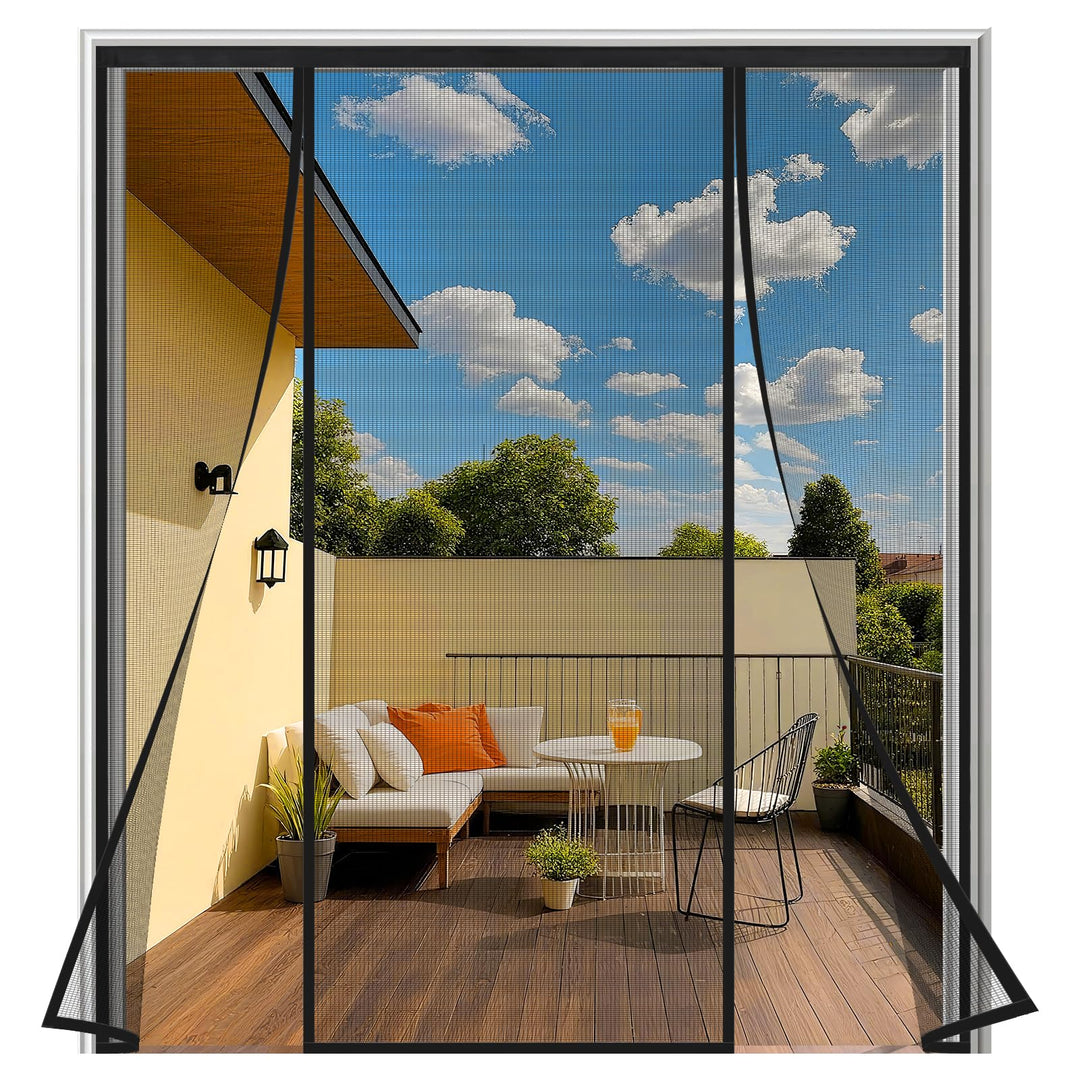 Fliegengitter Tür 160x210 cm Schwarz, Magnetisches Fliegengitter Balkontür Doppeltür – Ohne Bohren K