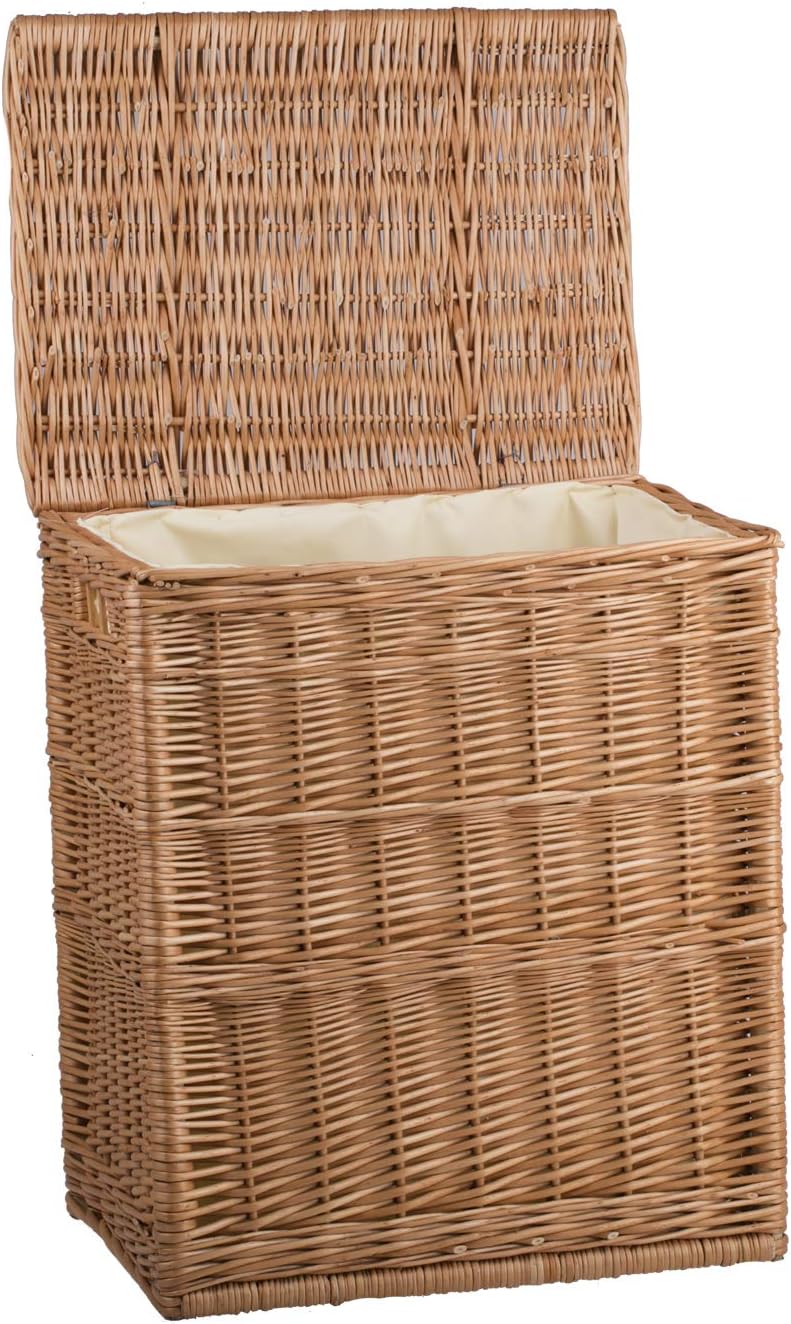 e-wicker24 Rechteckiger Wäschekorb, Wäschekorb aus Weide, Wäscheschrank, Wäschekorb mit Deckel, natu