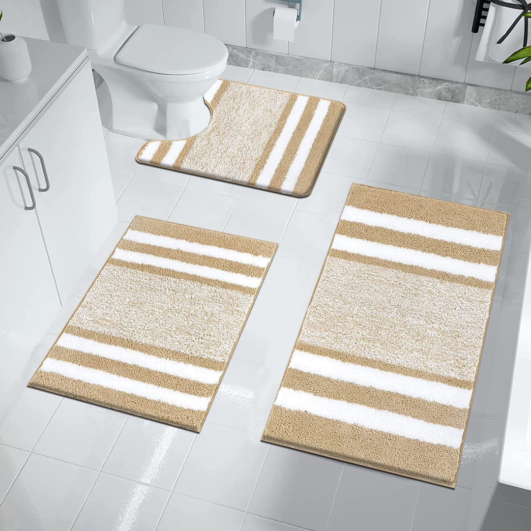 Pauwer Badezimmerteppich Set 3 Teilig Waschbar rutschfeste Badematte Toilettenmatte Weich Saugfähige