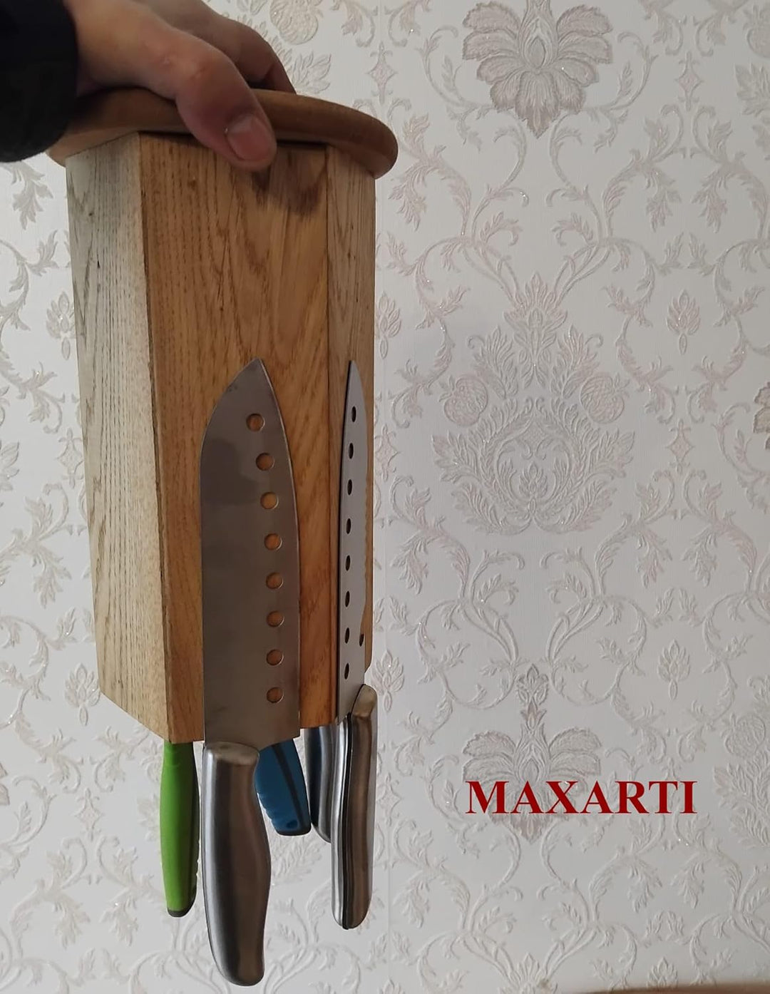 MAXARTI - Magnetischer Messerblock aus Eiche Holz für 12 Messer – ohne Messer, Magnet Messerhalter,