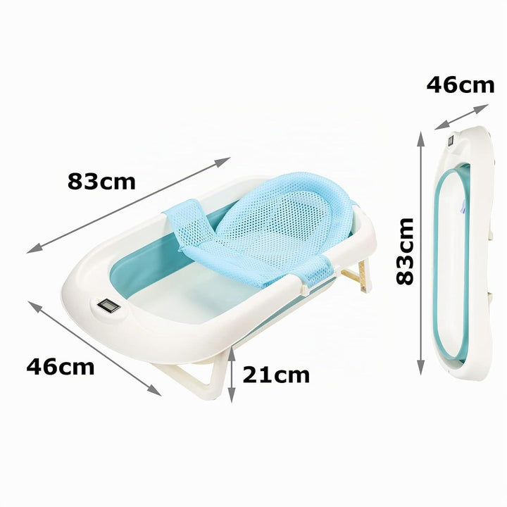 50L Baby Badewanne mit Anti Stütze und Echtzeit-Temperaturmessung, Faltbare Babywanne für Babys 0-6