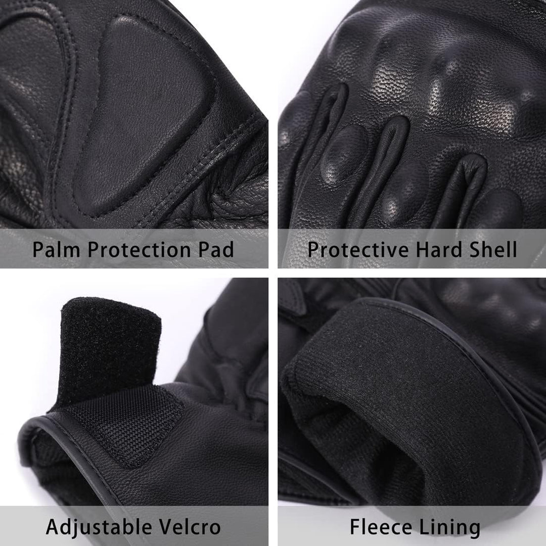 Harssidanzar Herren Winter Motorradhandschuhe,echtes Leder Vollfinger Touchscreen Thermisch gefütter