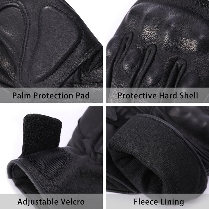 Harssidanzar Herren Winter Motorradhandschuhe,echtes Leder Vollfinger Touchscreen Thermisch gefütter