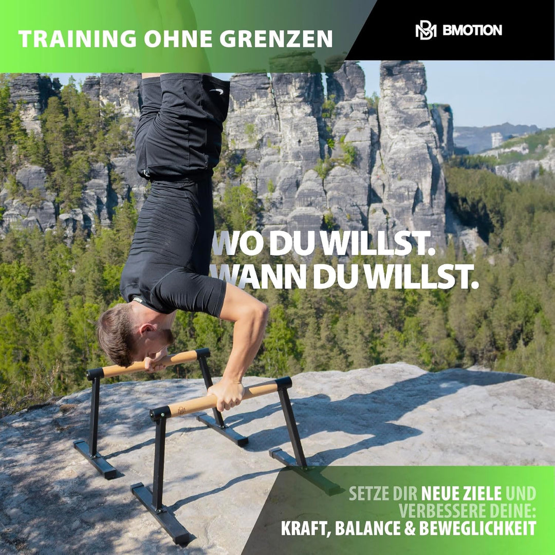 Müller & Blum Parallettes Holz mit Handgelenkbandagen, Calisthenics Bar mit rutschfesten Griffen, Mi