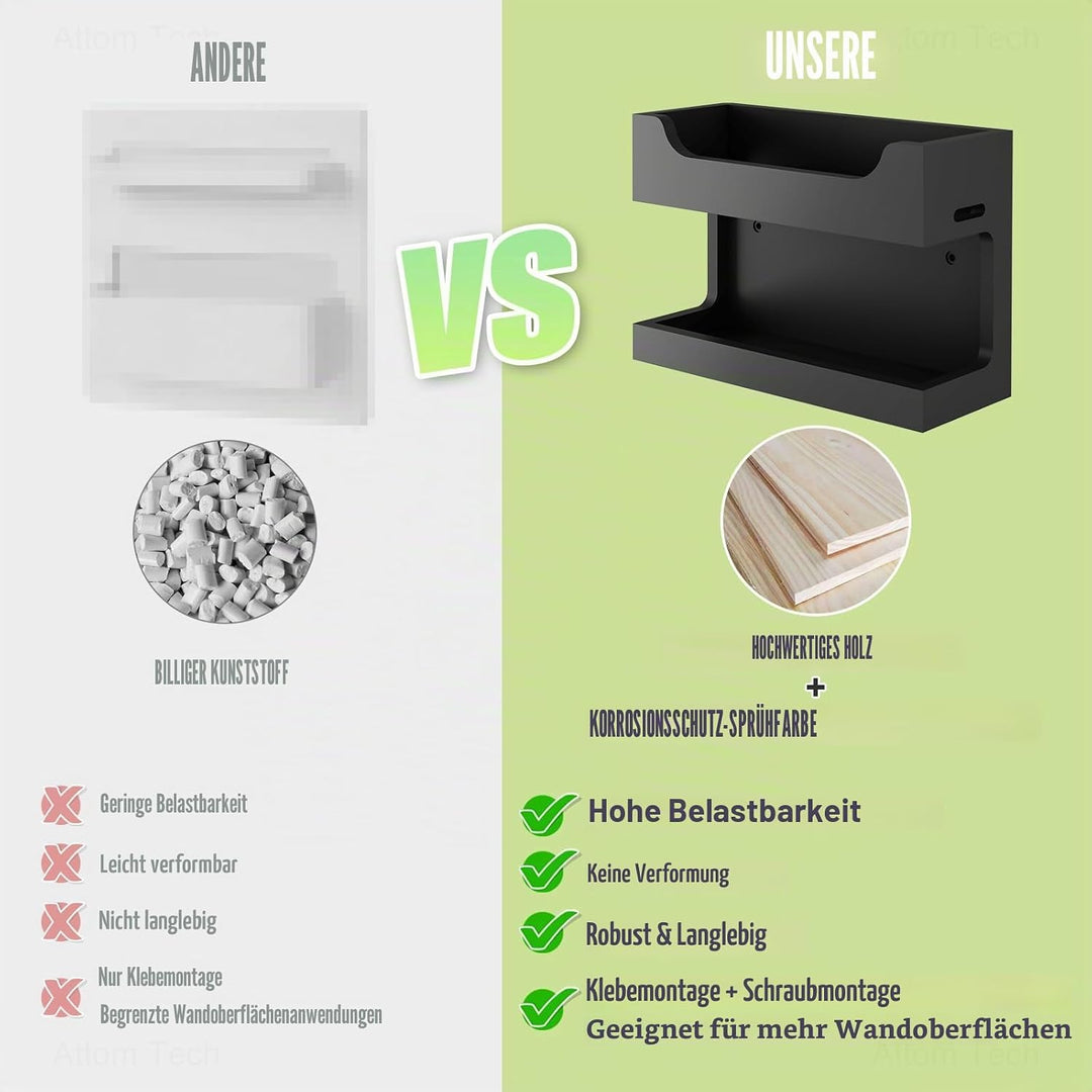 NiHome Wandregal aus Holz mit Doppelablage und magnetischen Haken, Wandhalterung für Nachttisch, Sch