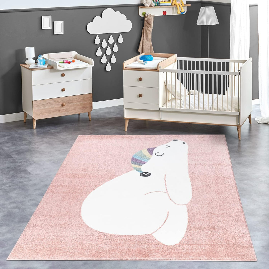 payé Teppich Kinderzimmer Läufer - Rosa - 80x150cm - Pastellfarben Spielteppich Kinderteppich Kurzfl