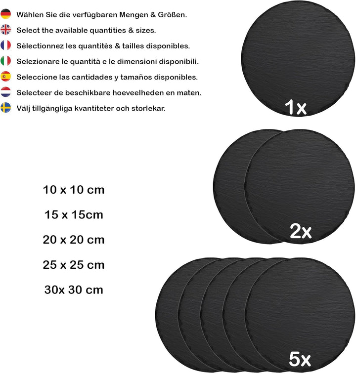 Schiefertafel Schiefer Schild Platte Kreis [5 Stück] - Ø 20cm - rund - DIY - zum selbst Beschriften