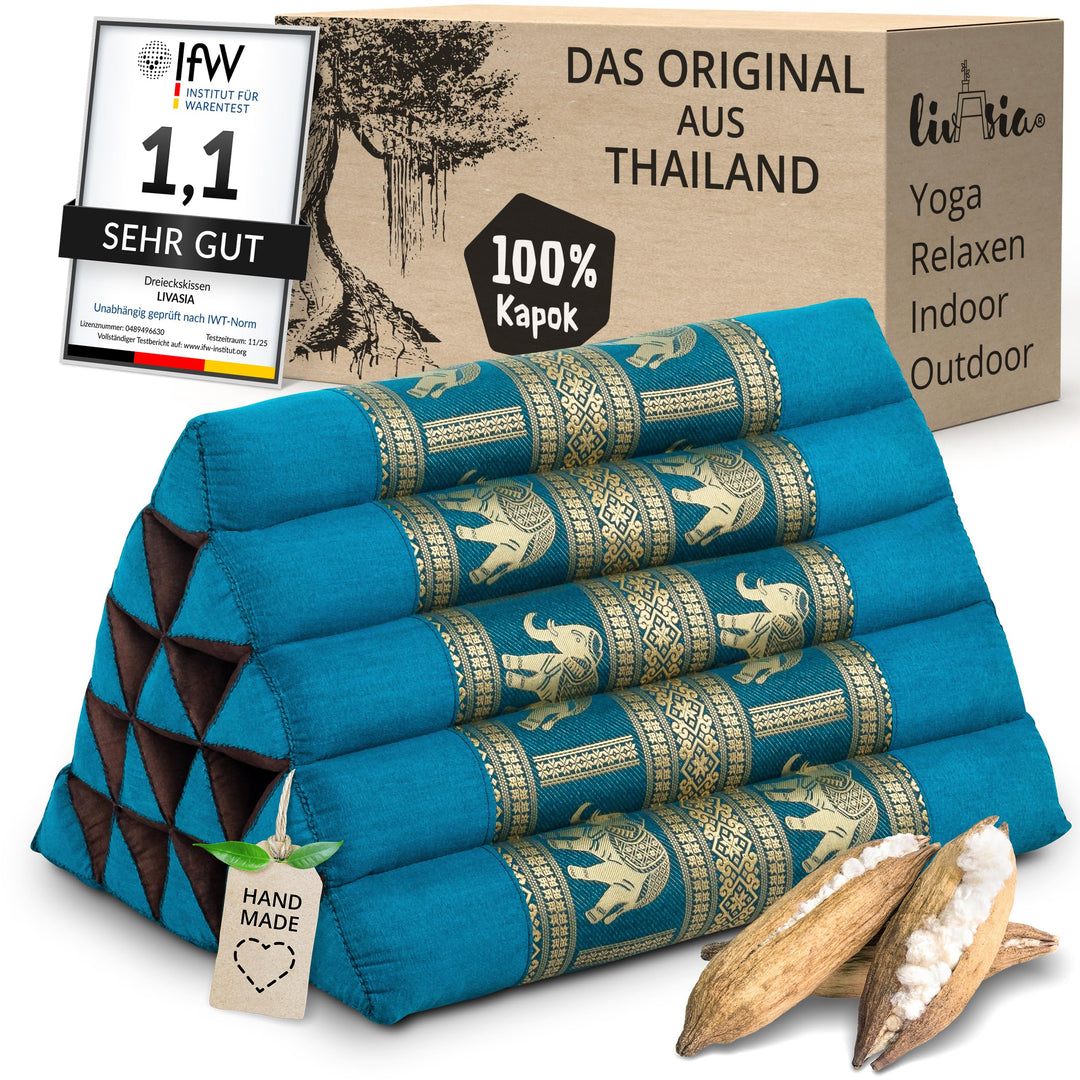 livasia Rückenstützkissen extrahoch mit Thaiseide - 38x55x35cm - Dreieckskissen für Garten/Balkon, K