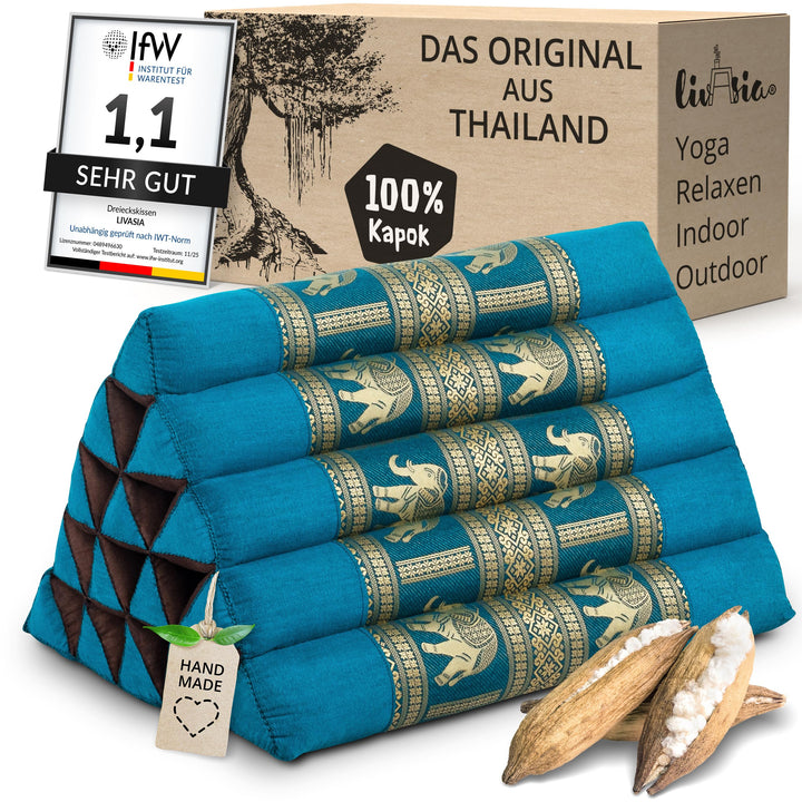 livasia Rückenstützkissen extrahoch mit Thaiseide - 38x55x35cm - Dreieckskissen für Garten/Balkon, K