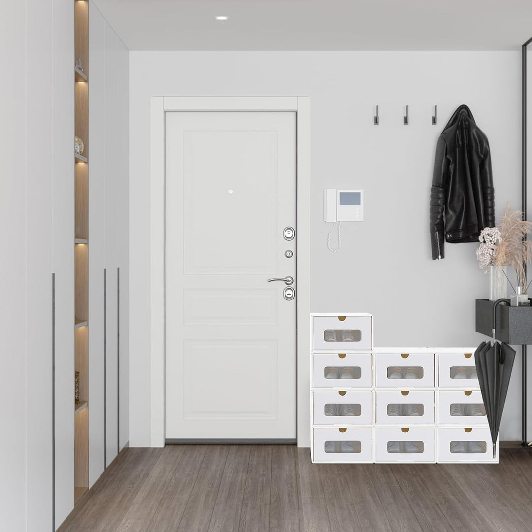 10x Schuhboxen Stapelbar Kraftpapier Schuhaufbewahrung Aufbewahrungsbox mit Deckel und Transparent S