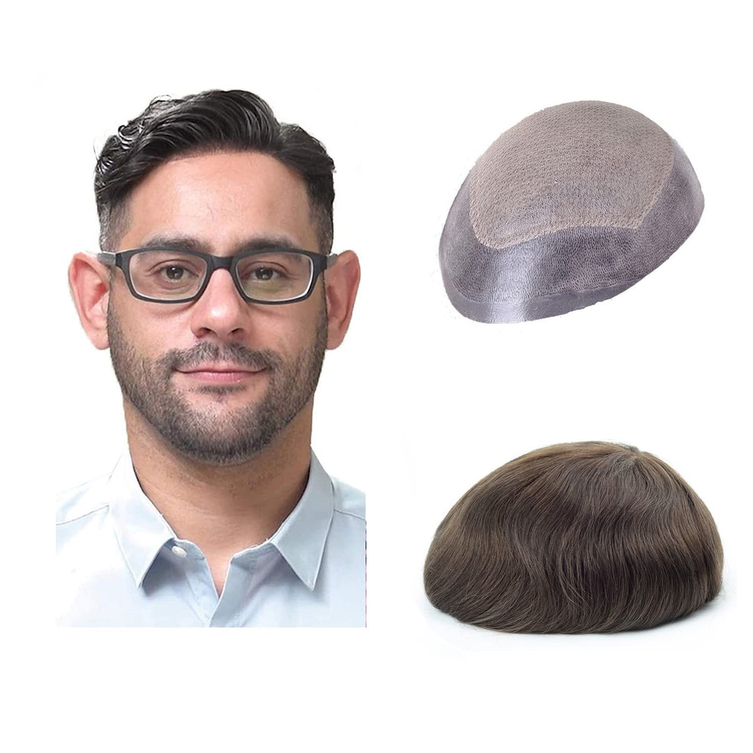 Lordhair Knotenlos Toupet für Männer, Haut Eben Injiziert Mensch Haar System, Basisgrösse 8x10 Zoll
