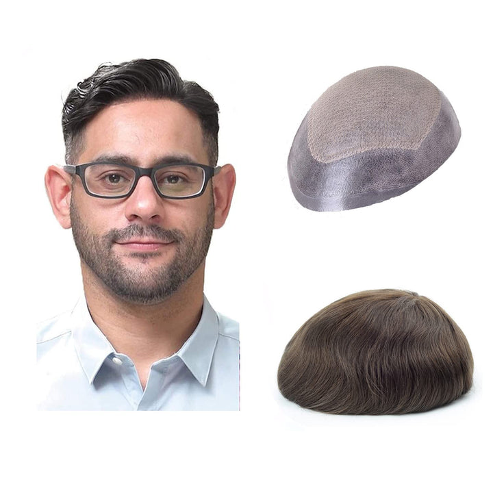 Lordhair Knotenlos Toupet für Männer, Haut Eben Injiziert Mensch Haar System, Basisgrösse 8x10 Zoll
