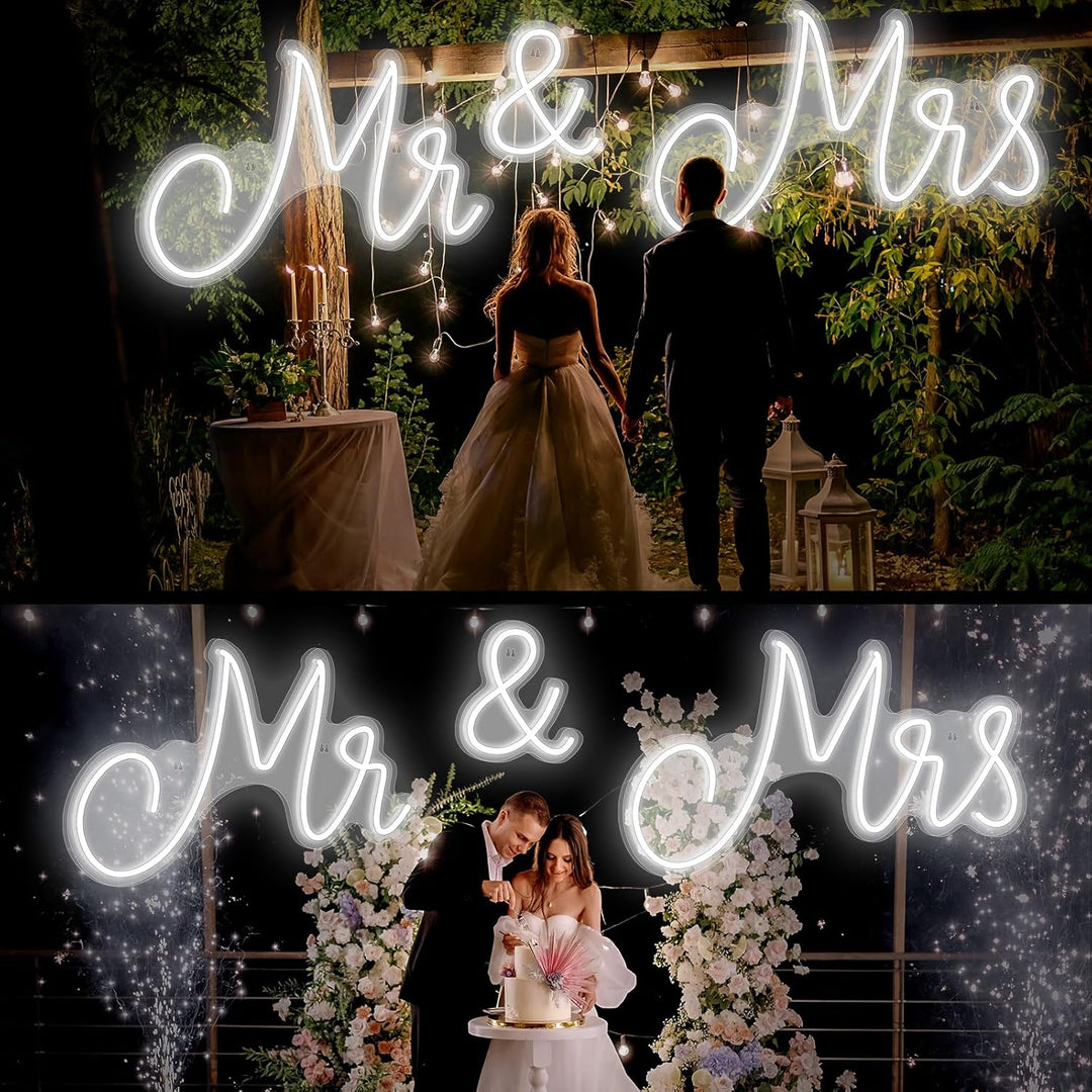 Kittmip Mr. and Mrs Neonschild für Hochzeit, Neonlicht, LED-Hintergrund, Wanddekoration, USB-Schild,