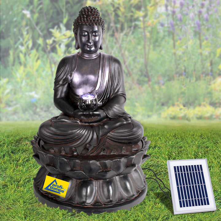 Gartenbrunnen Solarbrunnen Brunnen Buddha-Eternity Vogelbad Wasserfall, Gartendeko mit Pumpe, Wasser