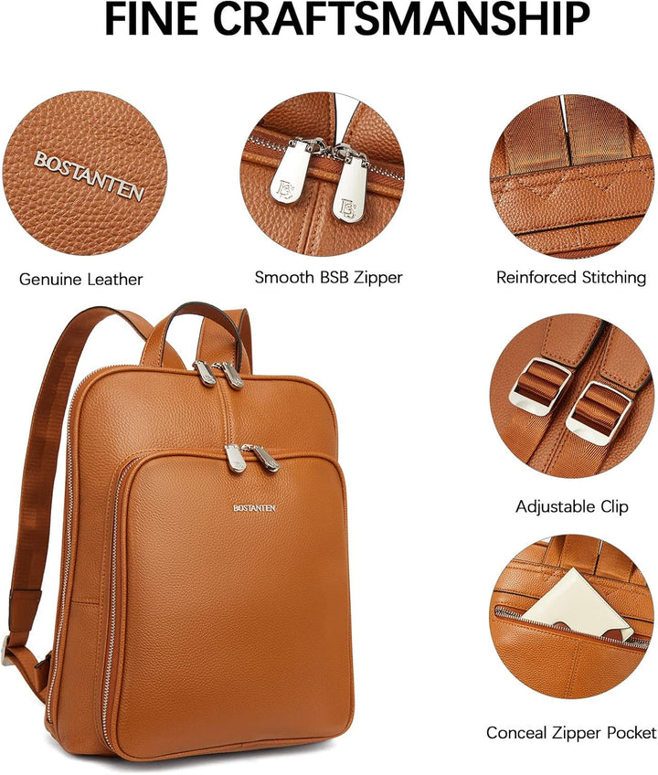 BOSTANTEN Leder Rucksack Damen Reiserucksack Tagesrucksack Casual Backpack Daypacks Braun A-02-braun