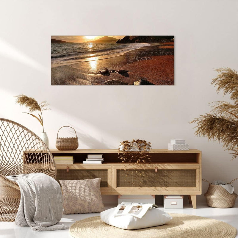 Wandbilder Dekoration Wohnzimmer Strand Wolken Abend Küste Panorama Bilder auf Leinwand 120x50cm Lei