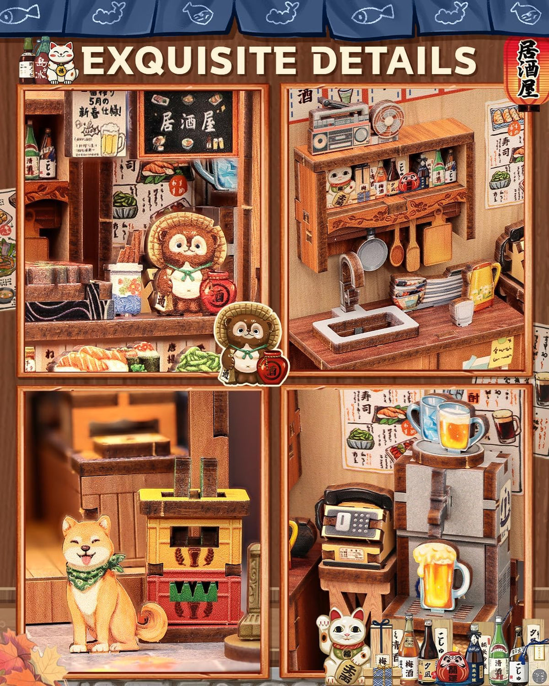 CUTEBEE Book Nook Kit für Erwachsene - Japanisches Izakaya Miniaturhaus, 3D Holzpuzzle DIY zum Selbe