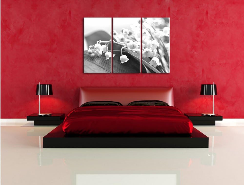 Pixxprint Maiglöckchen Ostern Kunst B&W 3-Teiler Leinwandbild 120x80 Bild auf Leinwand, riesige Bild