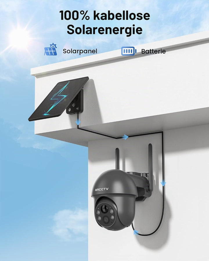 4MP Solar Überwachungskamera Aussen, 2,4/5GHz-WLAN, Aussenkamera Kabellos Akku, Alarm Bei Personener