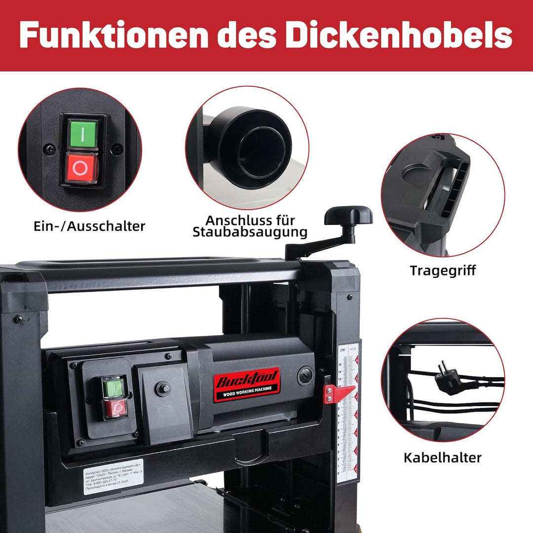 Bucktool Dickenhobelmaschine 330 mm, 1800 W, 9500 U/min, Durchlasshöhe/-breite 152/330 mm, max. 3 mm