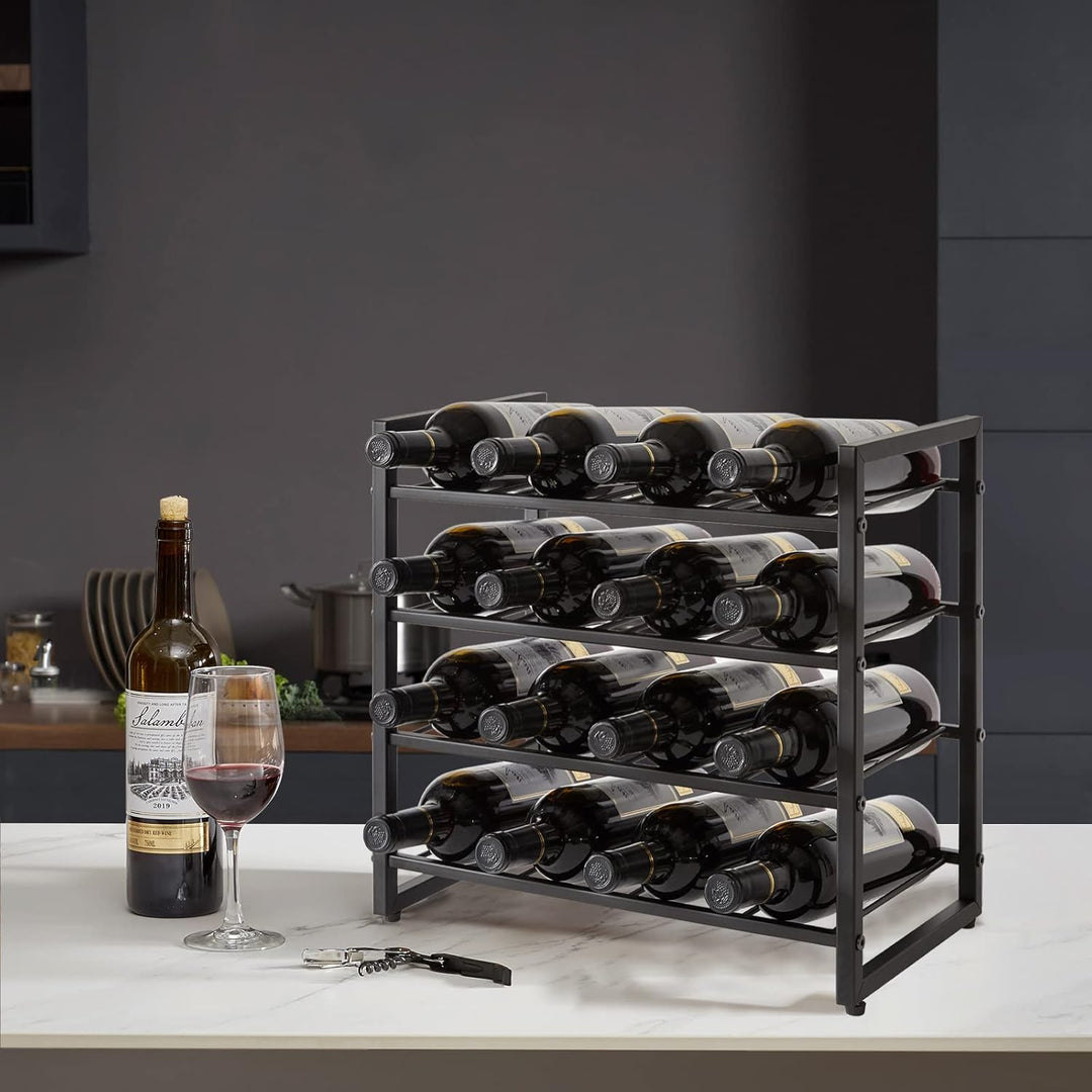 IBUYKE Weinregal Metall, Weinregal Freistehend Lagerung,4 Ebenen 16 Flaschenregal, Für Bartheke, Res