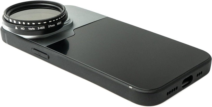 System-S ND Vario Filter 37 mm 2 bis 4000 Neutraldichte mit Hülle für iPhone 13 Pro Schwarz