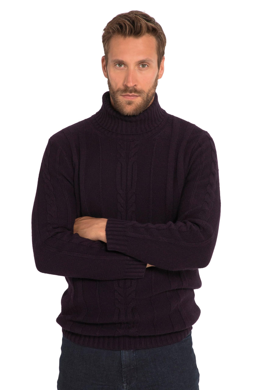 JP 1880 Herren Rollkragen, Wollmix, Vorne Zopfmuster Pullover 4XL Grosse Grössen Schwarze Johannissb