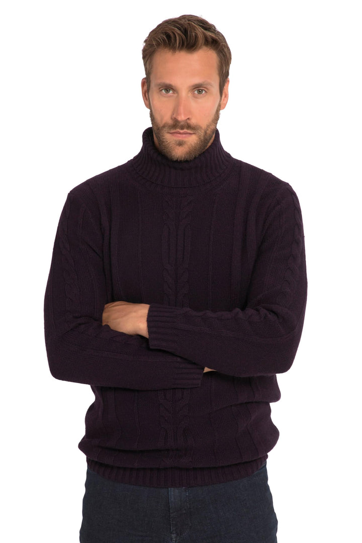 JP 1880 Herren Rollkragen, Wollmix, Vorne Zopfmuster Pullover 4XL Grosse Grössen Schwarze Johannissb