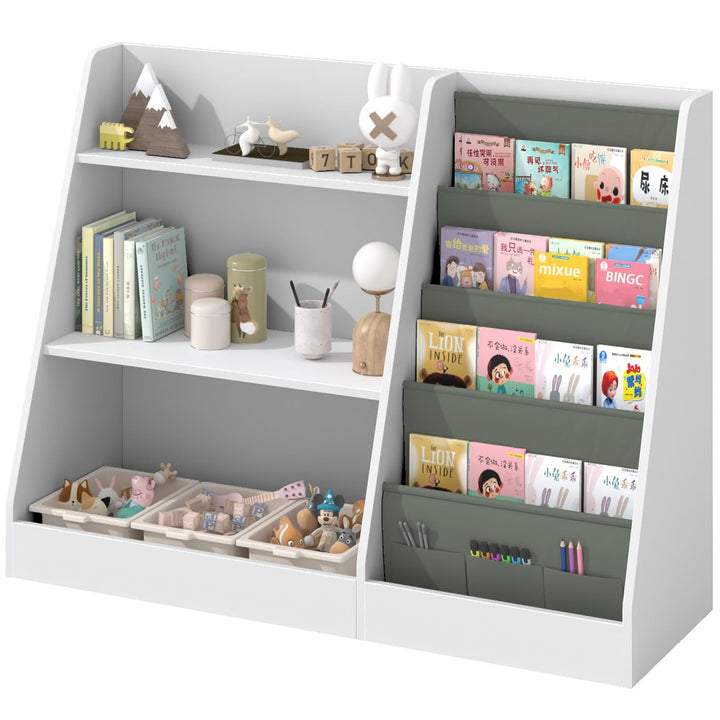 Kinderregal mit 4 Ablage und 3 offenen Fächern, Bücherregal für Kinder, Kinderzimmerregal, Bücherreg