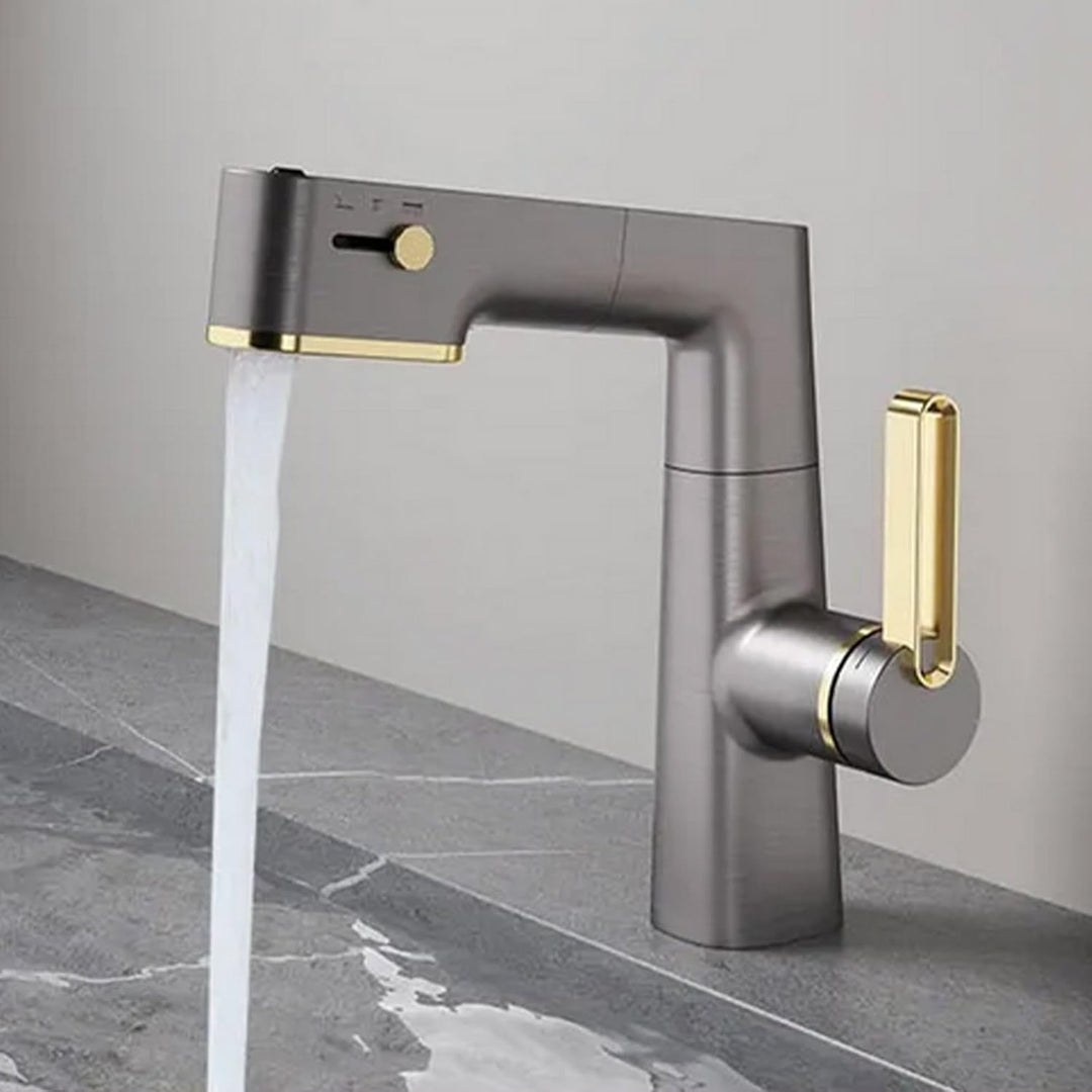 QREZAA Wasserhahn Bad Gun Gray Waschtischarmatur Mit 3 Strahlarten Armatur Waschbecken Mit Ausziehba