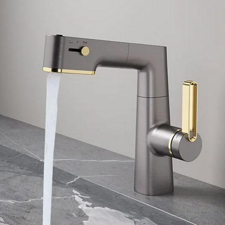 QREZAA Wasserhahn Bad Gun Gray Waschtischarmatur Mit 3 Strahlarten Armatur Waschbecken Mit Ausziehba