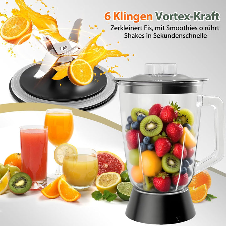 Küchenmaschine und Mixer Kombination 1500W, 2,5L Zerkleinerer für Fleisch, Gemüse und Teig, 2L Stand