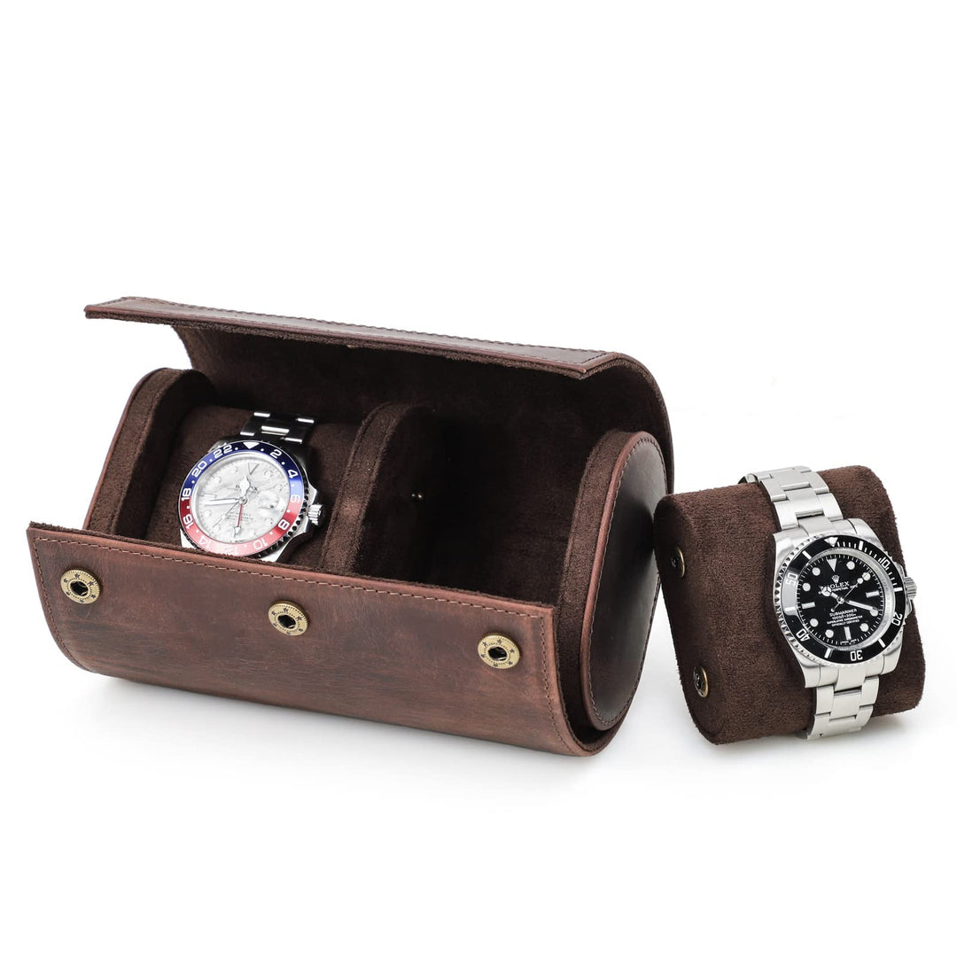 Hiram Uhrenkoffer aus echtem Leder für 2 Uhren, handgefertigt, aus echtem Leder, Reiseuhr, schützend