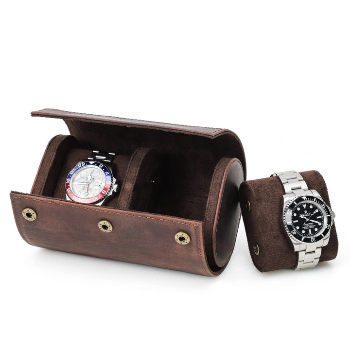 Hiram Uhrenkoffer aus echtem Leder für 2 Uhren, handgefertigt, aus echtem Leder, Reiseuhr, schützend