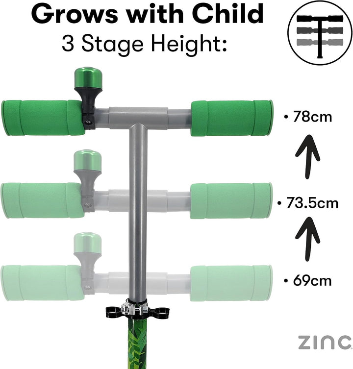 Zinc Two Wheeled Kids Scooter for Ages 3+ – Folding 2-Wheel Kick Scooter with Light Up Wheels, Light
