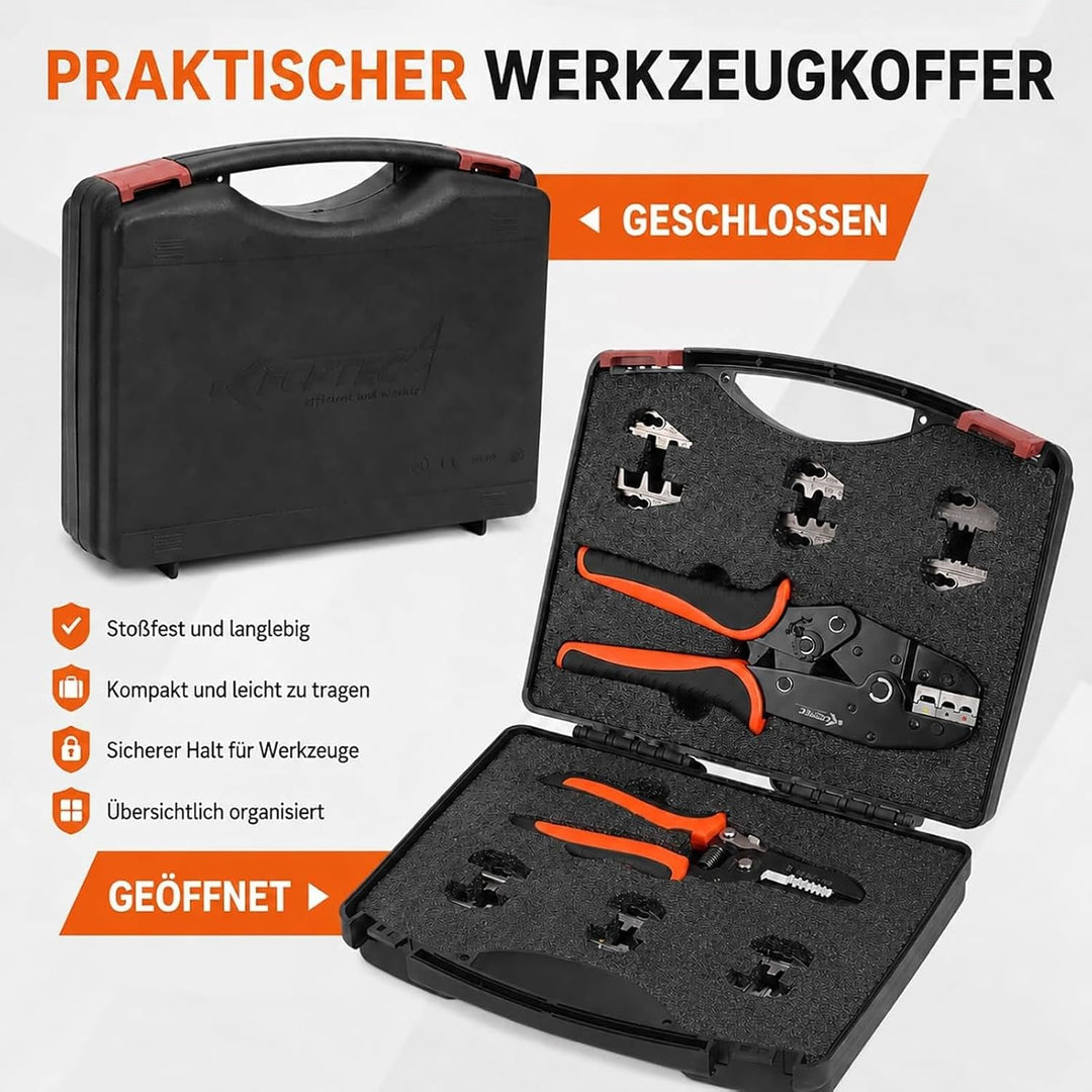 KF CPTEC Crimpzangen Set 9-teilig, Ratschen Crimpzange mit 7 Wechselbacken, AWG 22-2 (0,5–35 mm²) fü