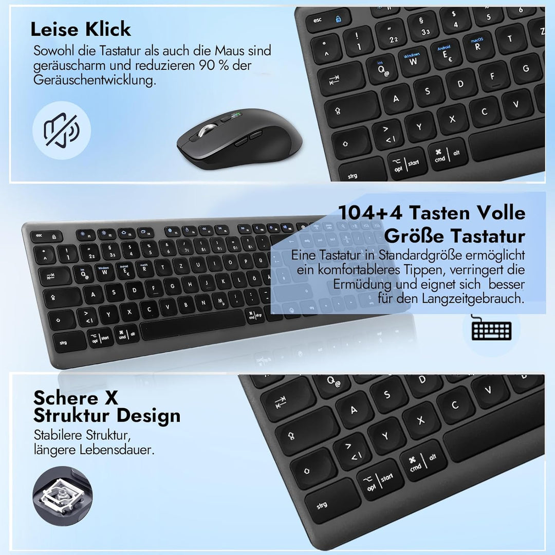 CITLLA M9300 Kabelloses Tastatur Maus Combo, 2-in-1 USB Empfänger und Zwei Bluetooth, 18-Monate Batt