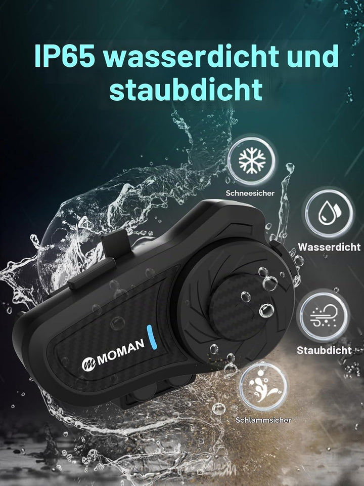 Moman Motorrad Intercom Headset, H2 Pro【2 Pack Carbonfaser】 Motorradhelm Gegensprechanlage Kommunika