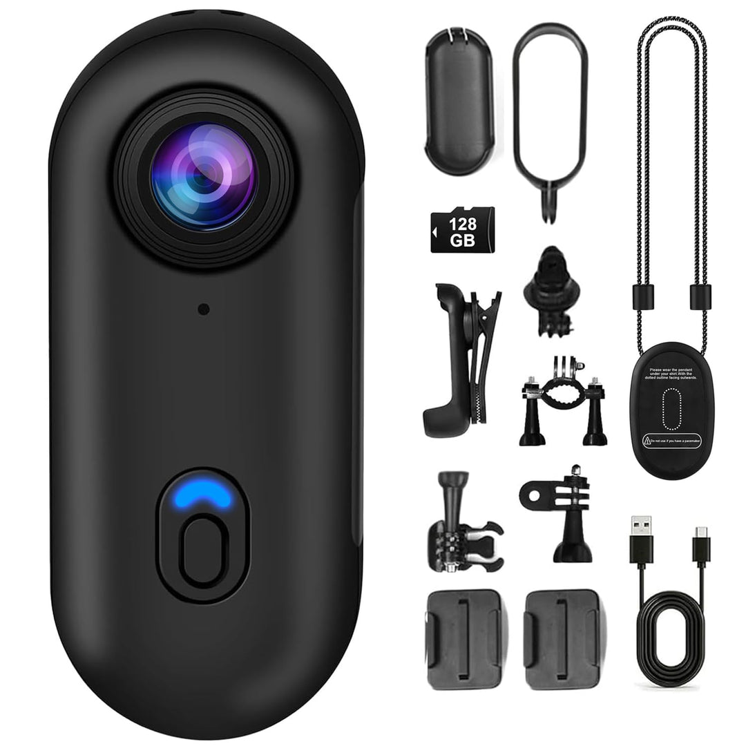 OBEST Mini Action Kamera mit 128GB 360 Action Cam WiFi Bodycam Körperkamera, 1080P Unterwasserkamera