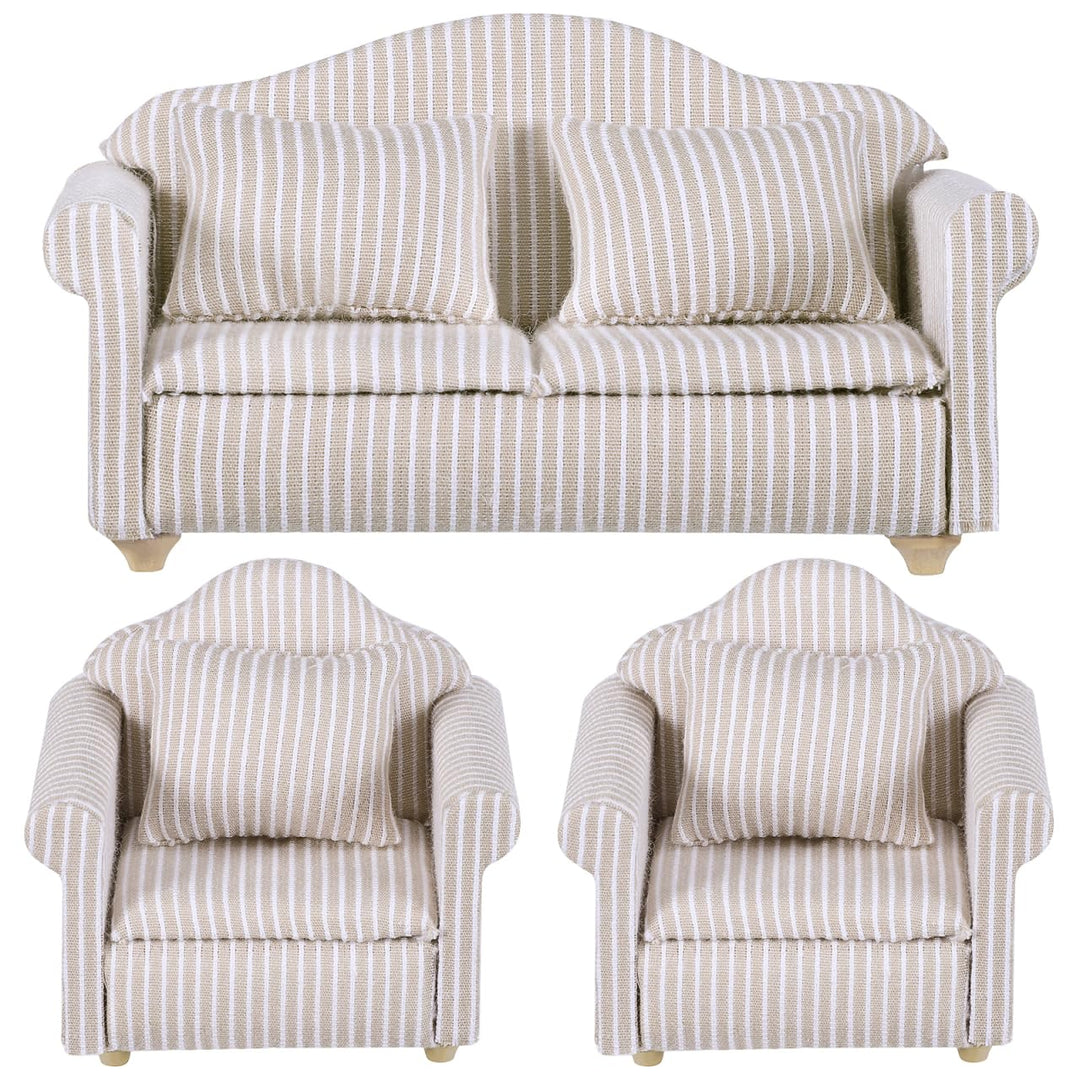 Toddmomy 1:12 Miniatur Sofa Set für Puppenhaus Möbel, Elegante Couch mit Kissen, Holz Mini Möbel Pup