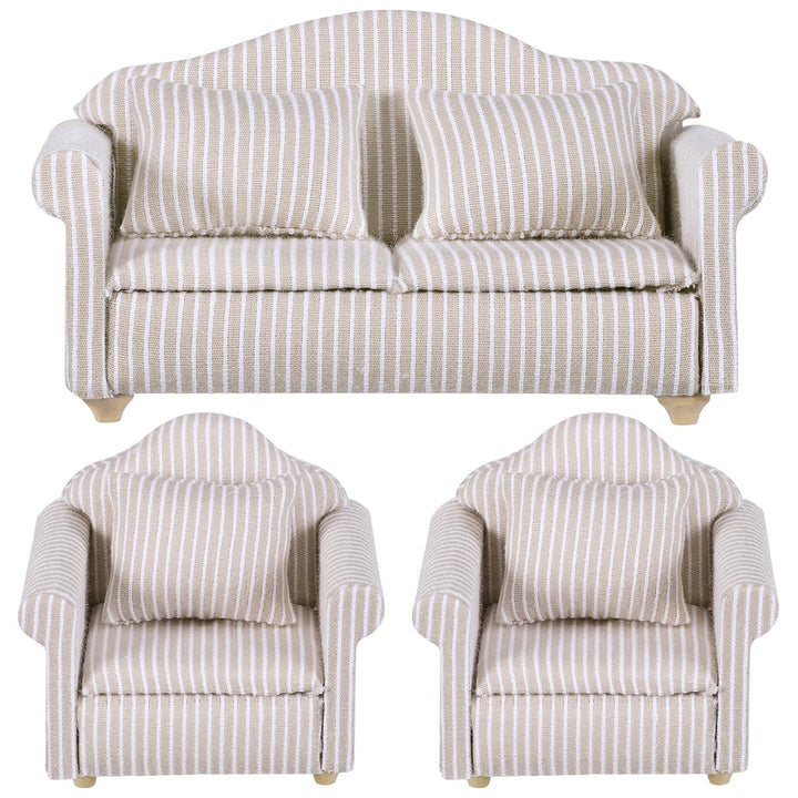 Toddmomy 1:12 Miniatur Sofa Set für Puppenhaus Möbel, Elegante Couch mit Kissen, Holz Mini Möbel Pup