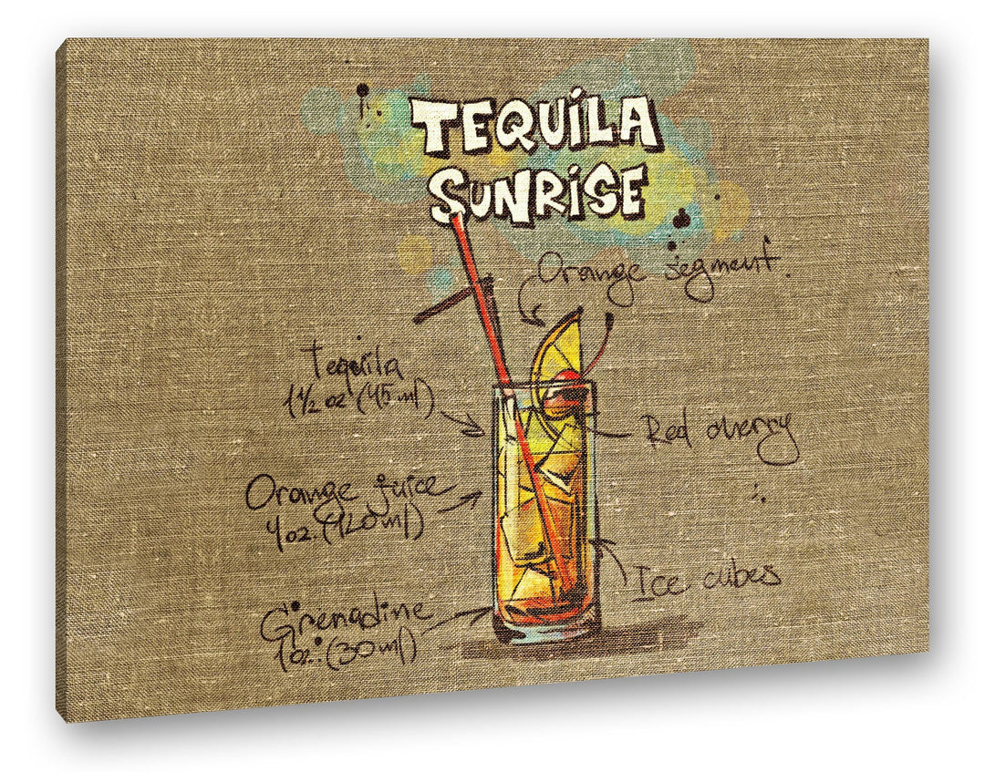 deyoli Rezept für einen Tequila Sunrise Format: 80x60 als Leinwandbild, Motiv fertig gerahmt auf Ech