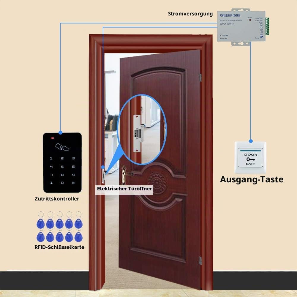 KDL Komplettes RFID-Zutrittskontrollsystem-Kit mit Stand-Along-Tastatur und Schliesser, DC12V / 3A-N