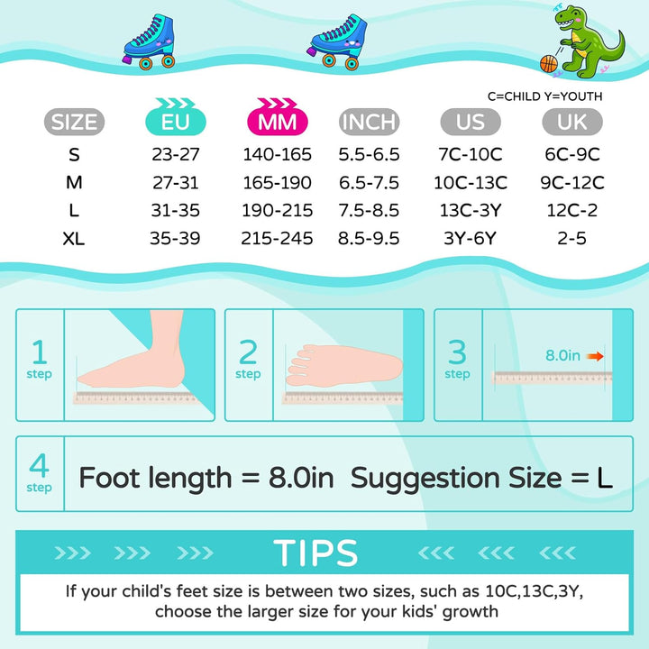 Runcinds Kinder Rollschuhe für Jungen, Kleinkinder, Mädchen 4 Grössen Verstellbare, mit leuchtenden