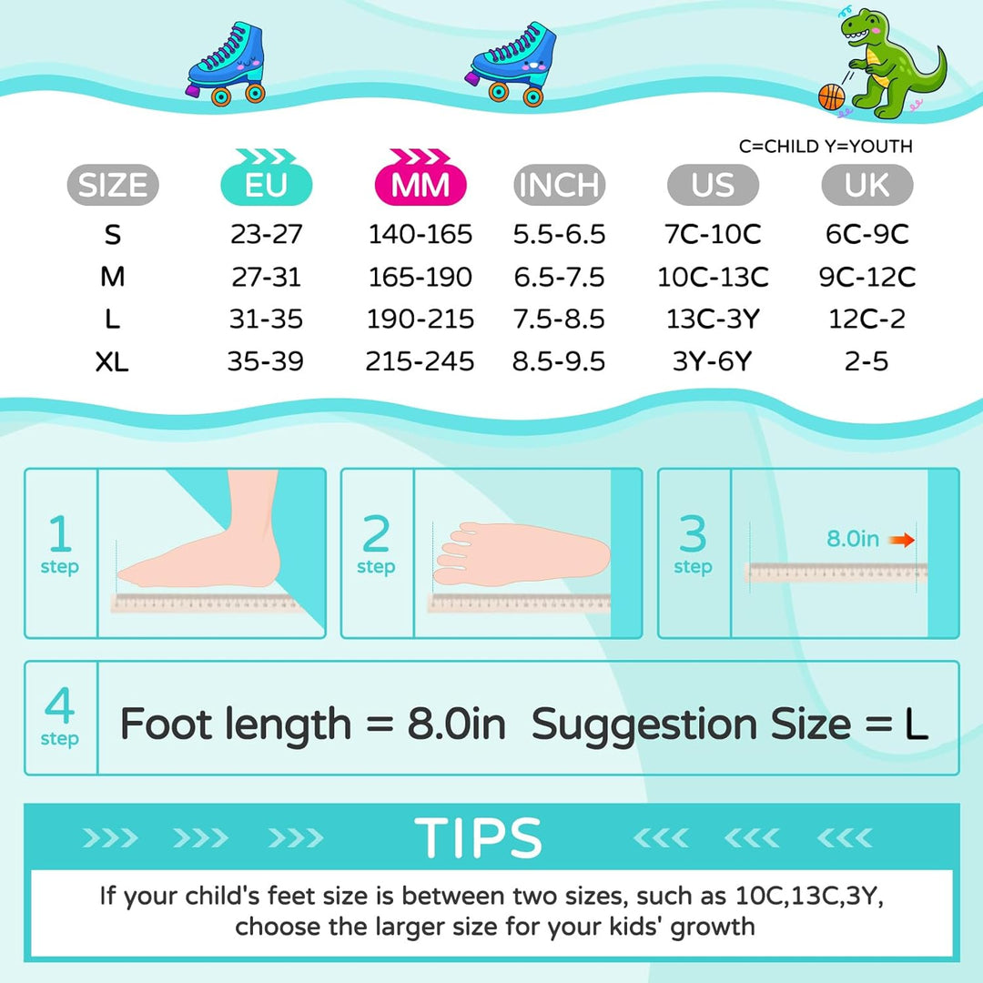 Runcinds Kinder Rollschuhe für Jungen, Kleinkinder, Mädchen 4 Grössen Verstellbare, mit leuchtenden