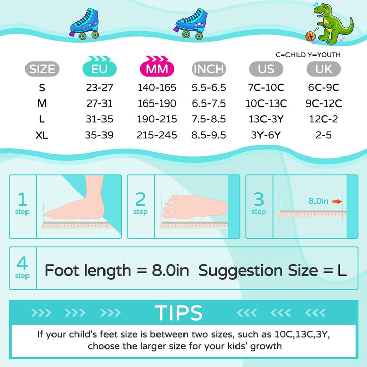 Runcinds Kinder Rollschuhe für Jungen, Kleinkinder, Mädchen 4 Grössen Verstellbare, mit leuchtenden