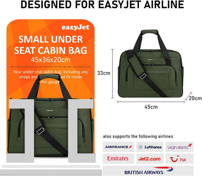 ECOHUB 30L Reisetasche Handgepäck Flugzeug, wasserfest Easyjet Handgepäck Tasche 45x36x20 mit Nassfa